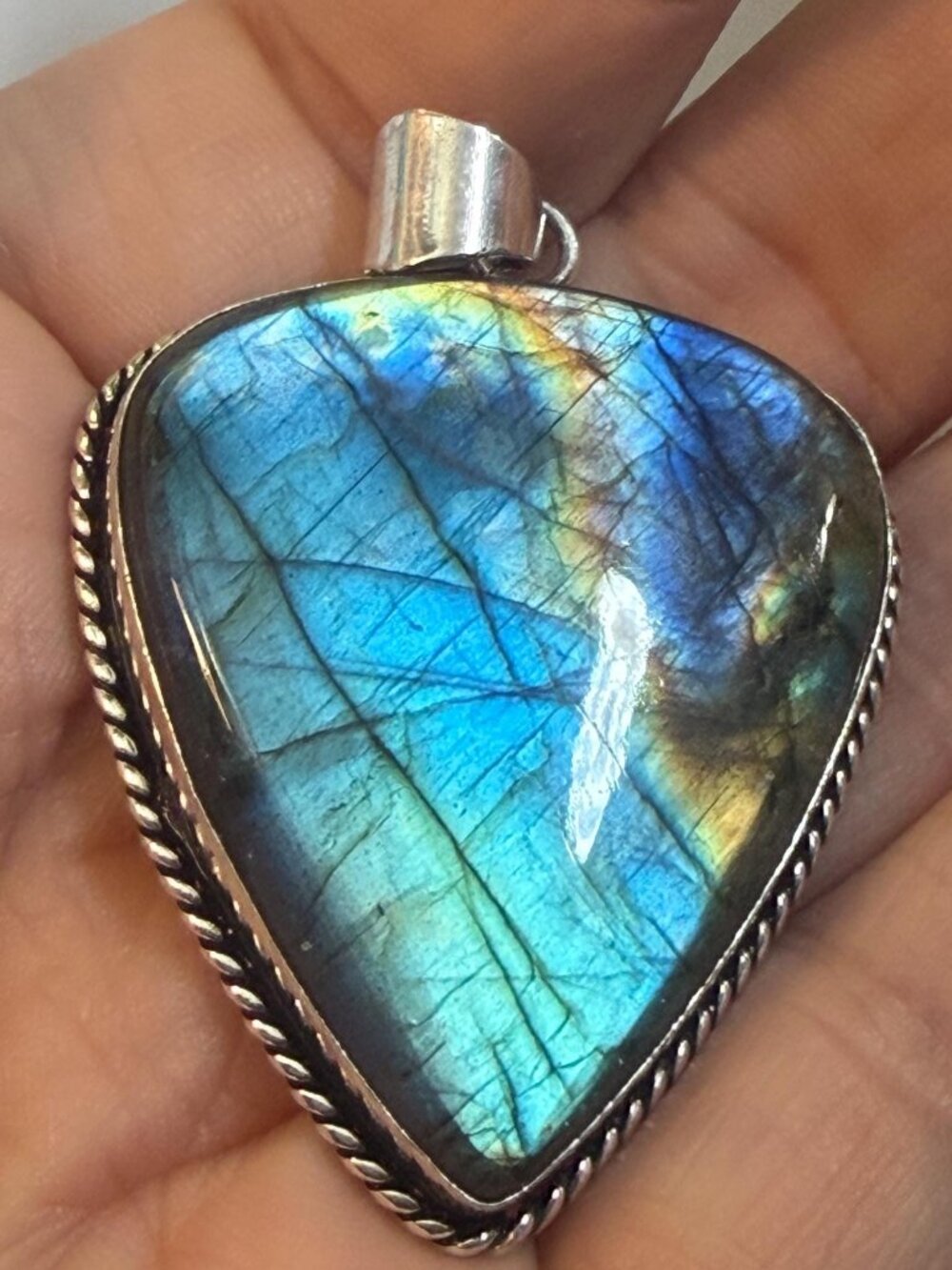 Labradorite Shield Pendant Multi Flash OOAK